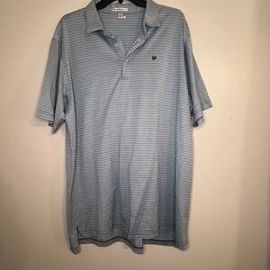 Peter Millar striped short-sleeve golf polo shirt.